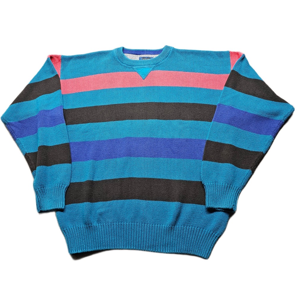 Vtg Cambridge Classics Mervyns Sweater Mens M Multi Striped Crew Neck Pullover